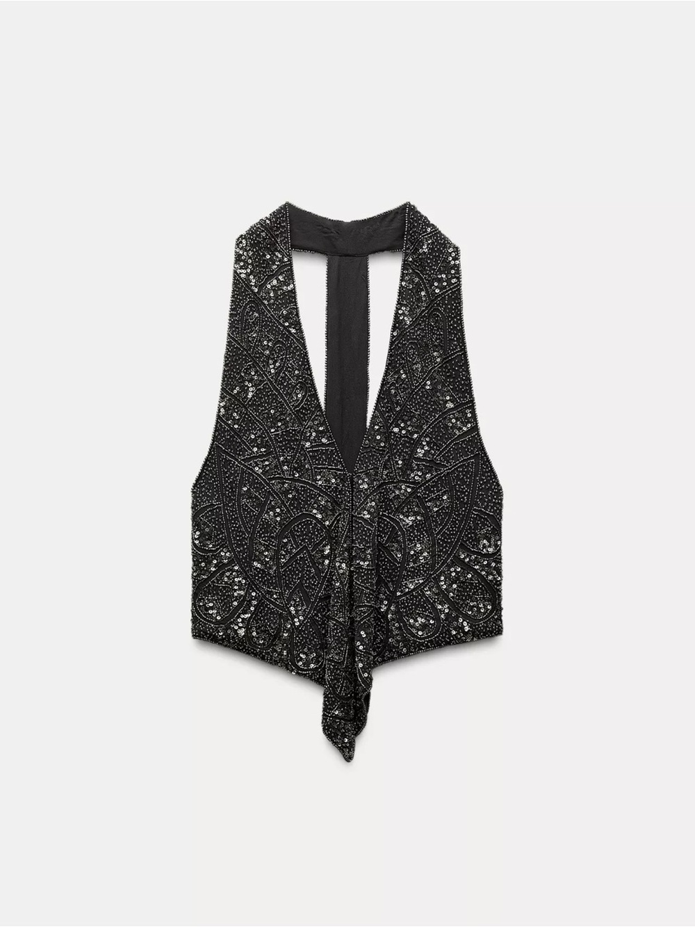 Zara Beaded Black V-Neck Halter Top